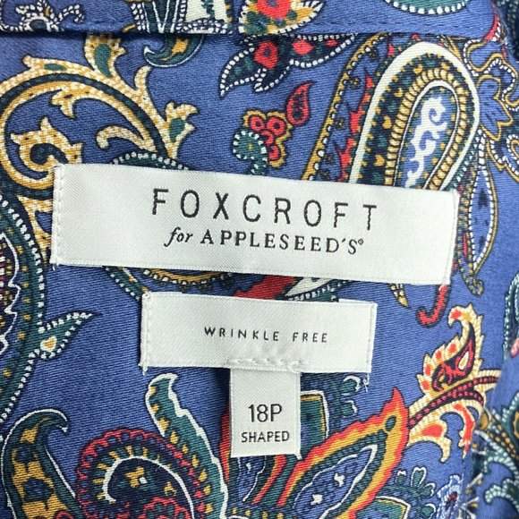 Foxcroft Appleseed's‎ Petites 18 18P Paisley Iris Wrinkle Free Shaped Fit Shirt - Picture 4 of 5